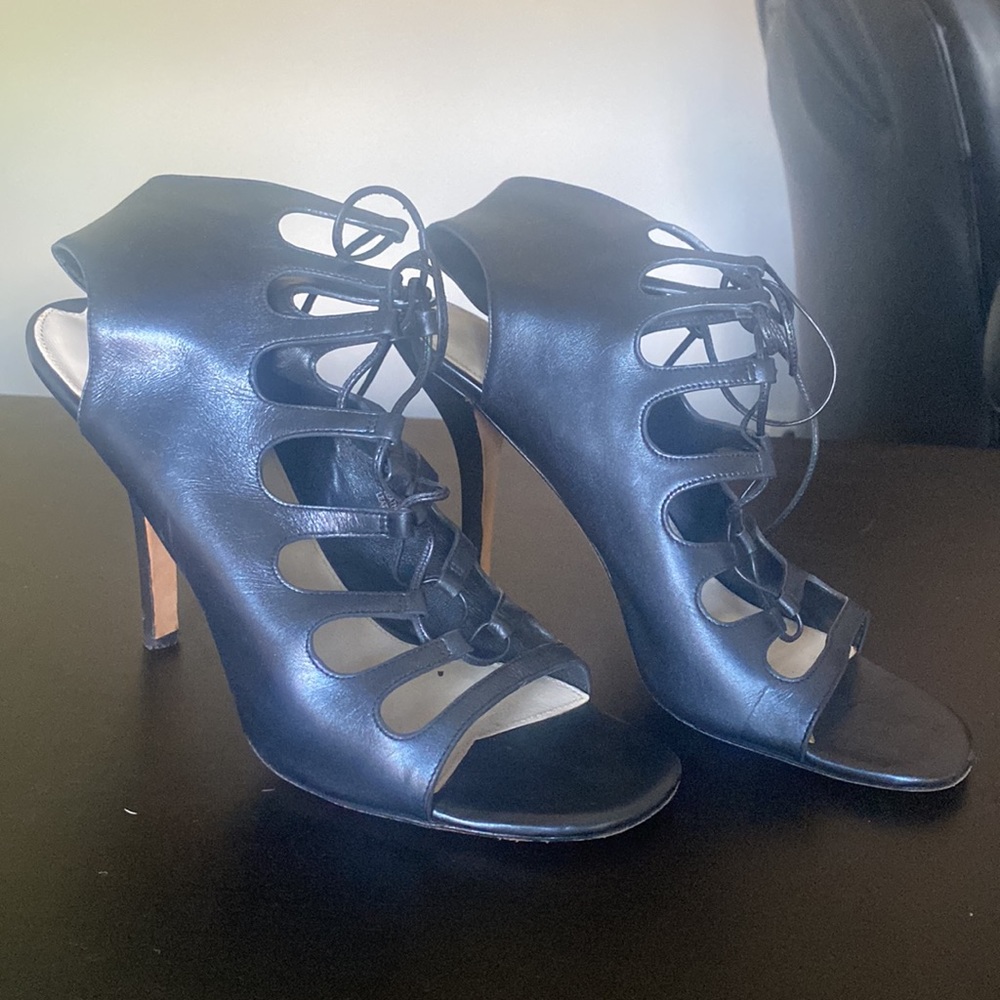 Vía Spiga Steel Blue Lace Up Heels - Picture 4 of 9